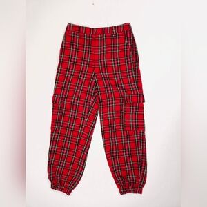 Forever 21 Red Tartan Plaid Cargo Utility Joggers 90s Women's Medium